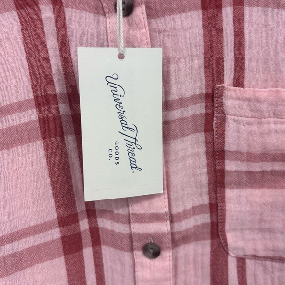 NWT universal thread Pink Plaid Button-Up Shirt medium long sleeve blouse top - Picture 5 of 7